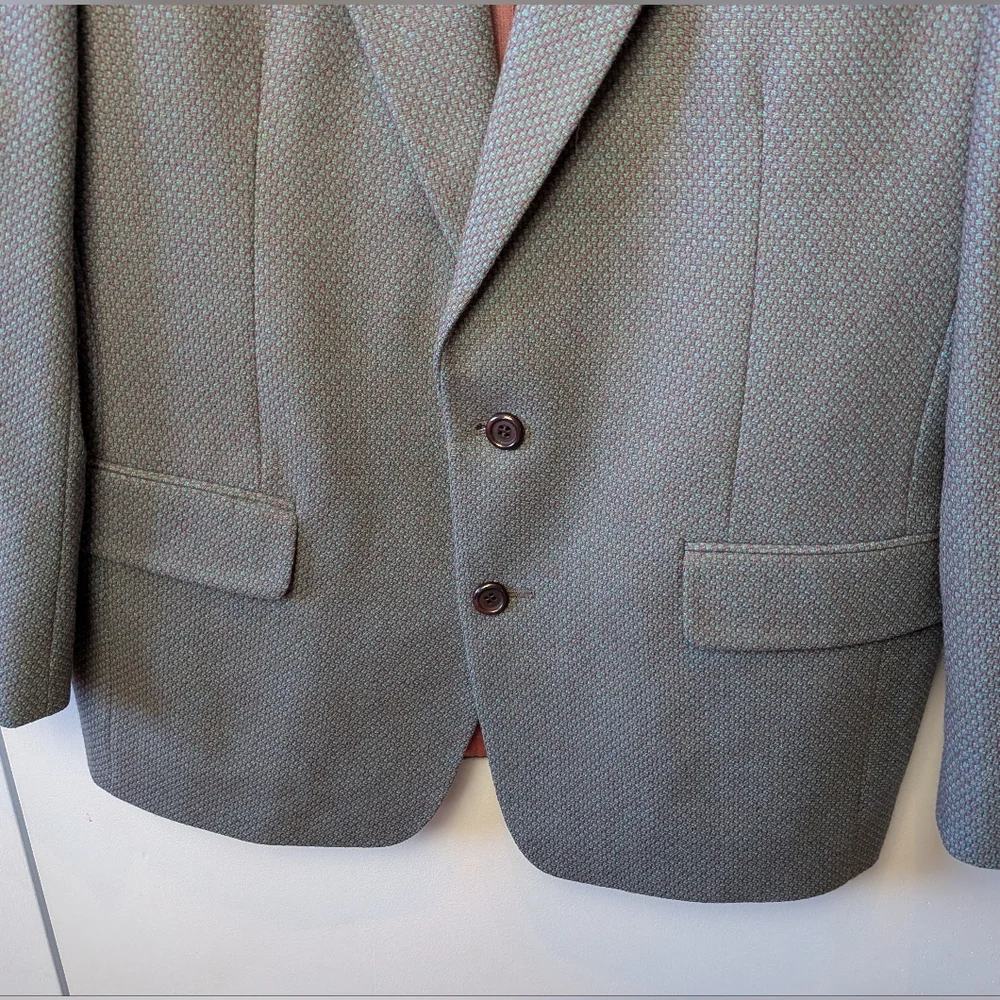 Men Vintage Blazer 100% Wool Size 40 Reg Made In Canada Blue Purple Green Colors - Picture 4 of 13